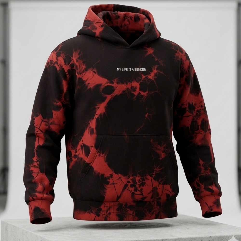 NWOT John Summit Hoodie, My Life Is a Bender, Red/Black Tie Dye size S